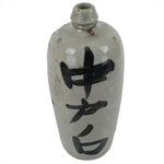 Antique C1900 Japanese Ceramic Sake Bottle Kayoi-Tokkuri Black Kanji Gray TS667