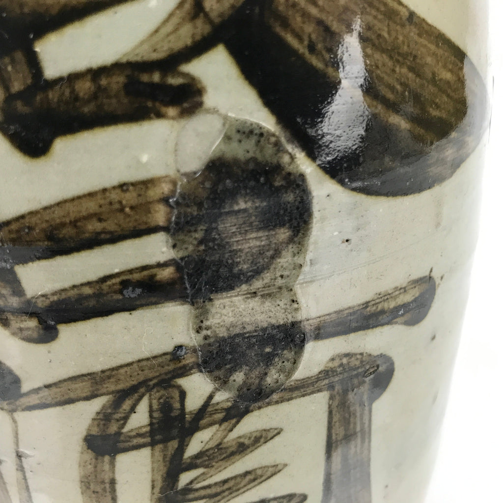 Antique C1900 Japanese Ceramic Sake Bottle Kayoi-Tokkuri Black Kanji Gray TS668