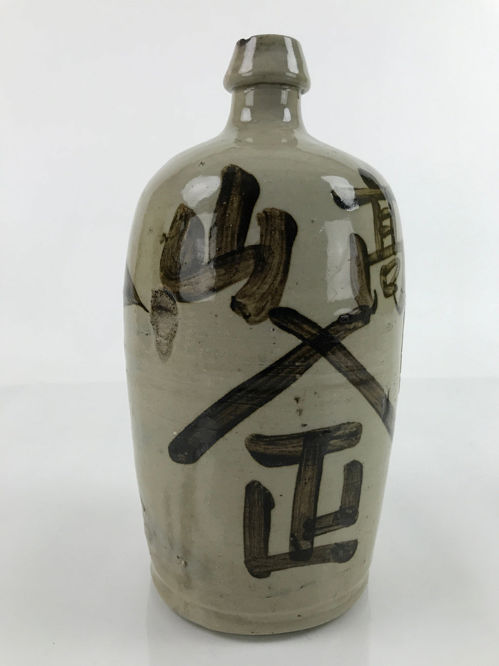 Antique C1900 Japanese Ceramic Sake Bottle Kayoi-Tokkuri Black Kanji Gray TS668