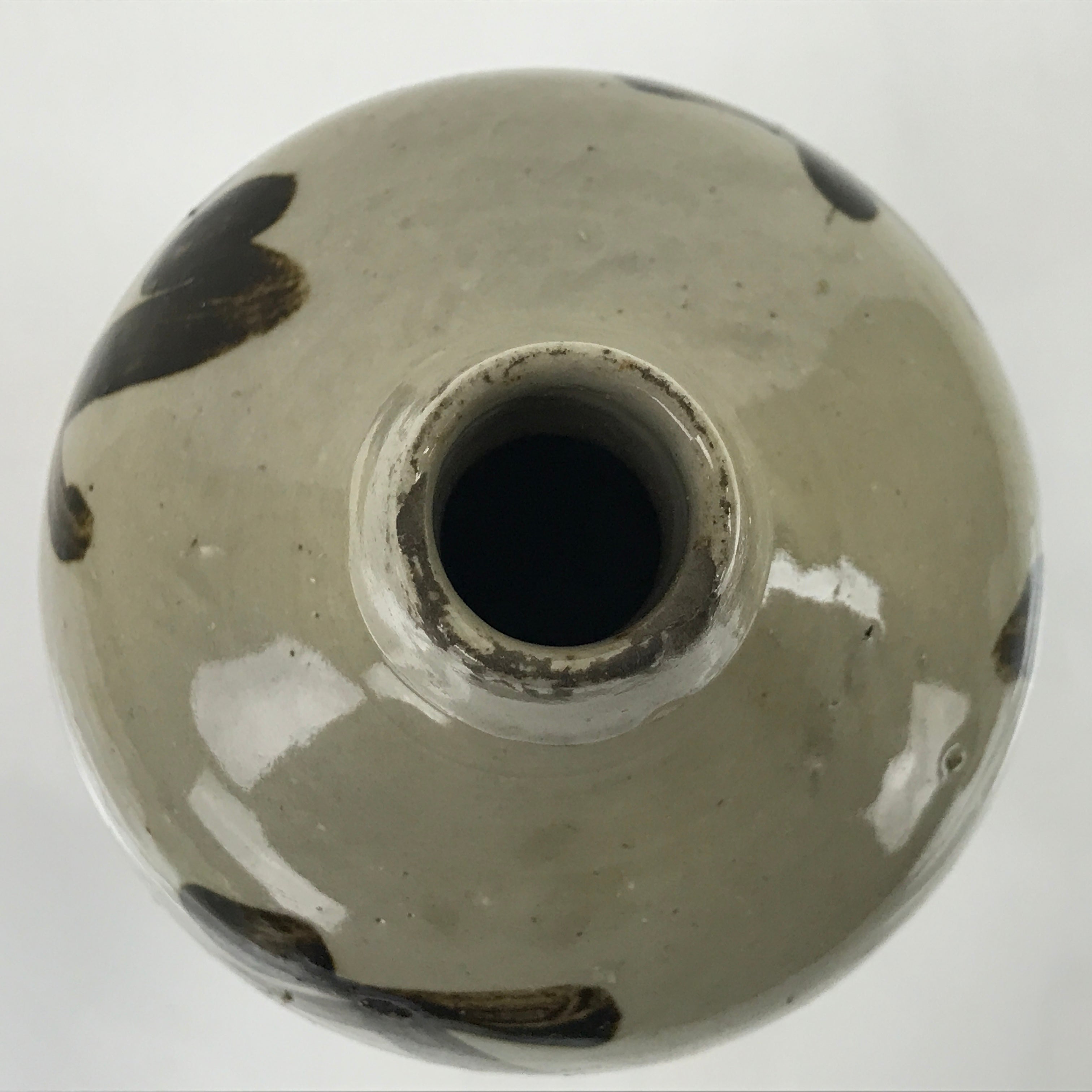 Antique C1900 Japanese Ceramic Sake Bottle Kayoi-Tokkuri Black Kanji Gray TS668