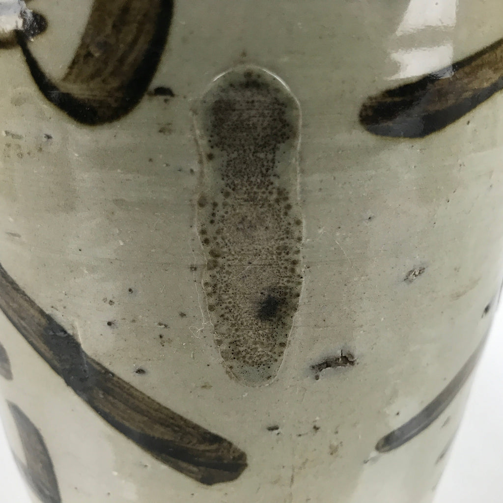 Antique C1900 Japanese Ceramic Sake Bottle Kayoi-Tokkuri Black Kanji Gray TS668