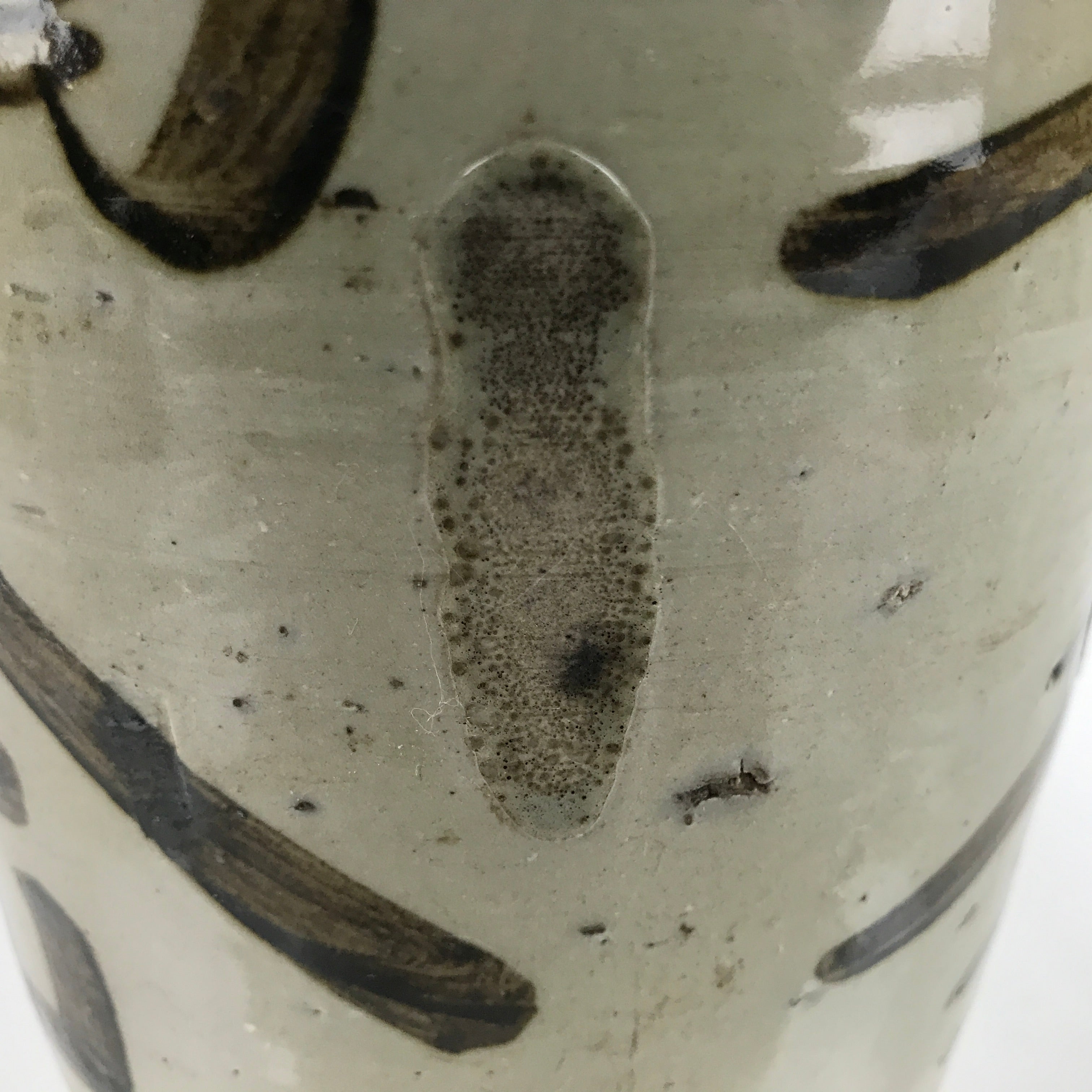 Antique C1900 Japanese Ceramic Sake Bottle Kayoi-Tokkuri Black Kanji Gray TS668