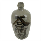Antique C1900 Japanese Ceramic Sake Bottle Kayoi-Tokkuri Black Kanji Gray TS668