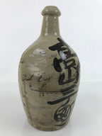 Antique C1900 Japanese Ceramic Sake Bottle Kayoi-Tokkuri Black Kanji Gray TS671