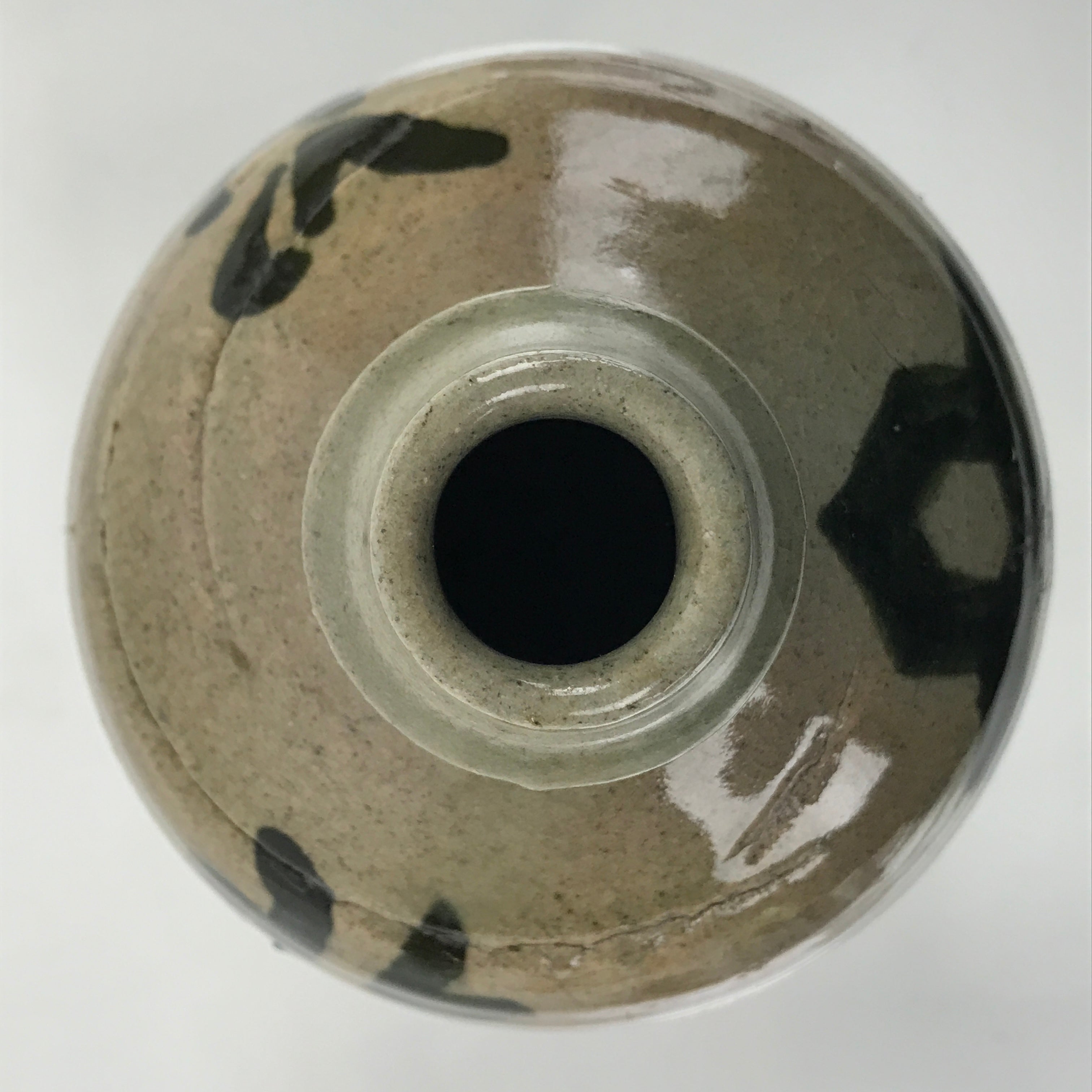 Antique C1900 Japanese Ceramic Sake Bottle Kayoi-Tokkuri Black Kanji Gray TS673
