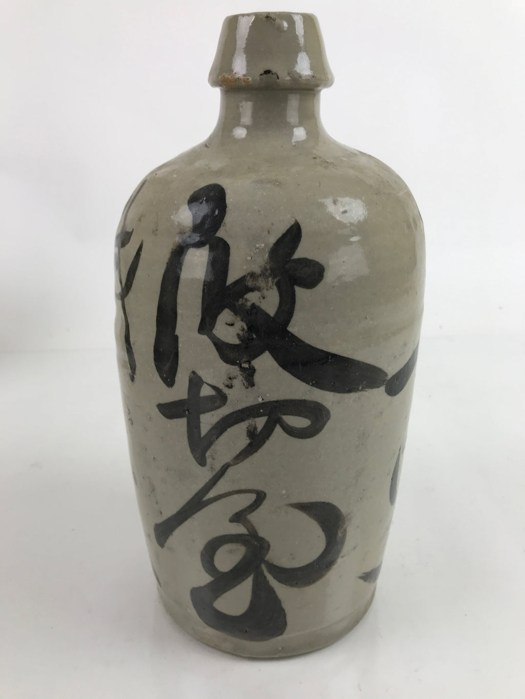 Antique C1900 Japanese Ceramic Sake Bottle Kayoi-Tokkuri Black Kanji Gray TS759
