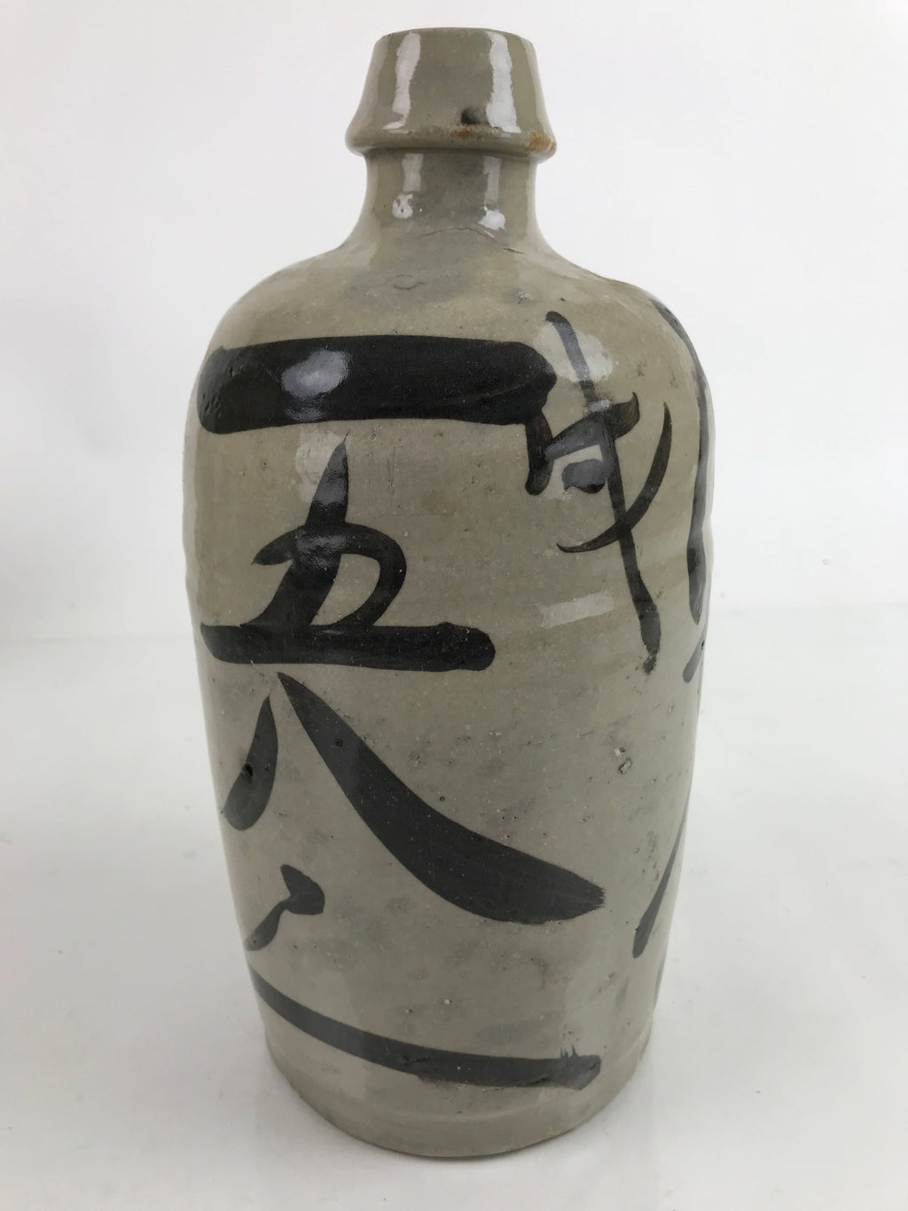 Antique C1900 Japanese Ceramic Sake Bottle Kayoi-Tokkuri Black Kanji Gray TS759