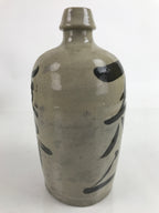 Antique C1900 Japanese Ceramic Sake Bottle Kayoi-Tokkuri Black Kanji Gray TS759