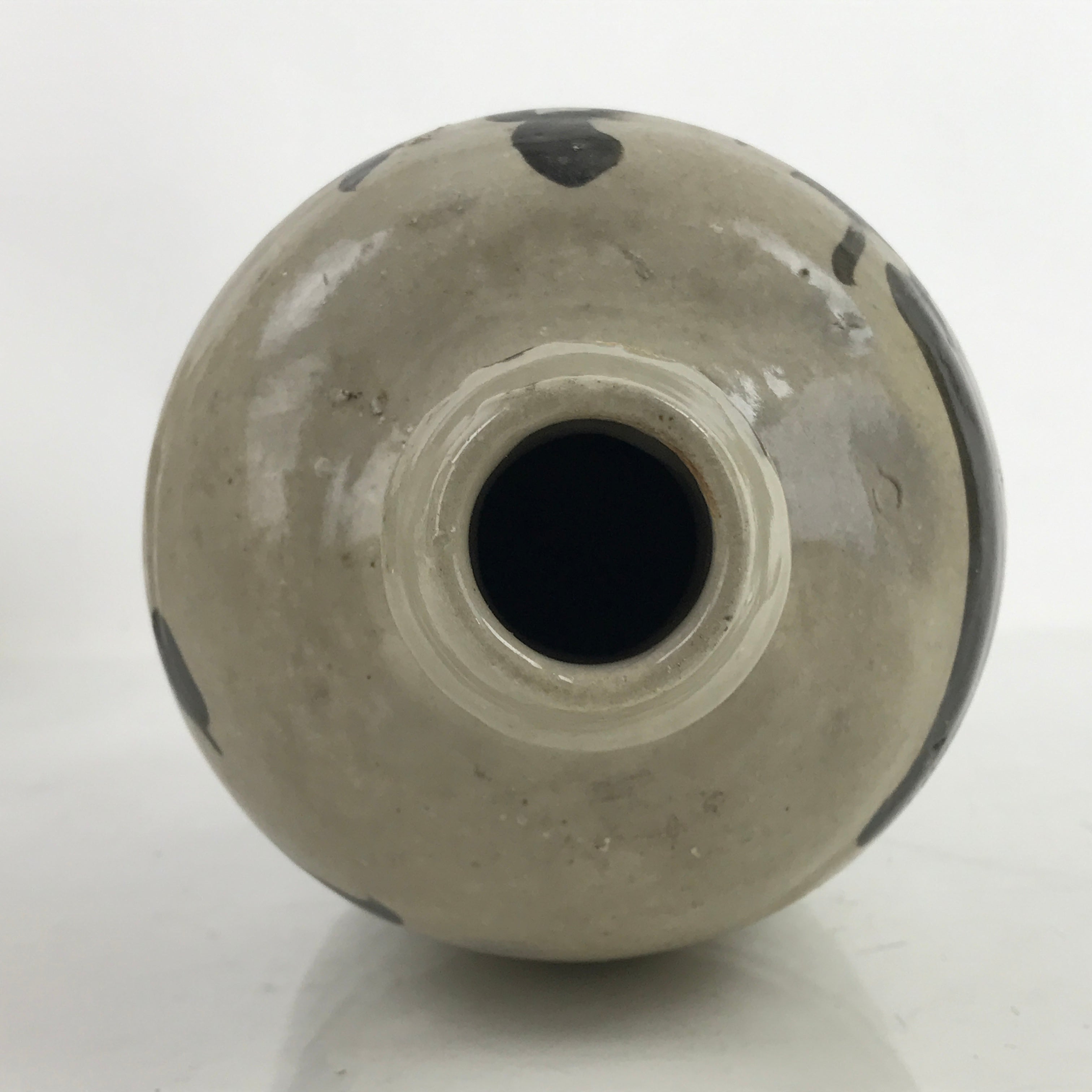 Antique C1900 Japanese Ceramic Sake Bottle Kayoi-Tokkuri Black Kanji Gray TS759