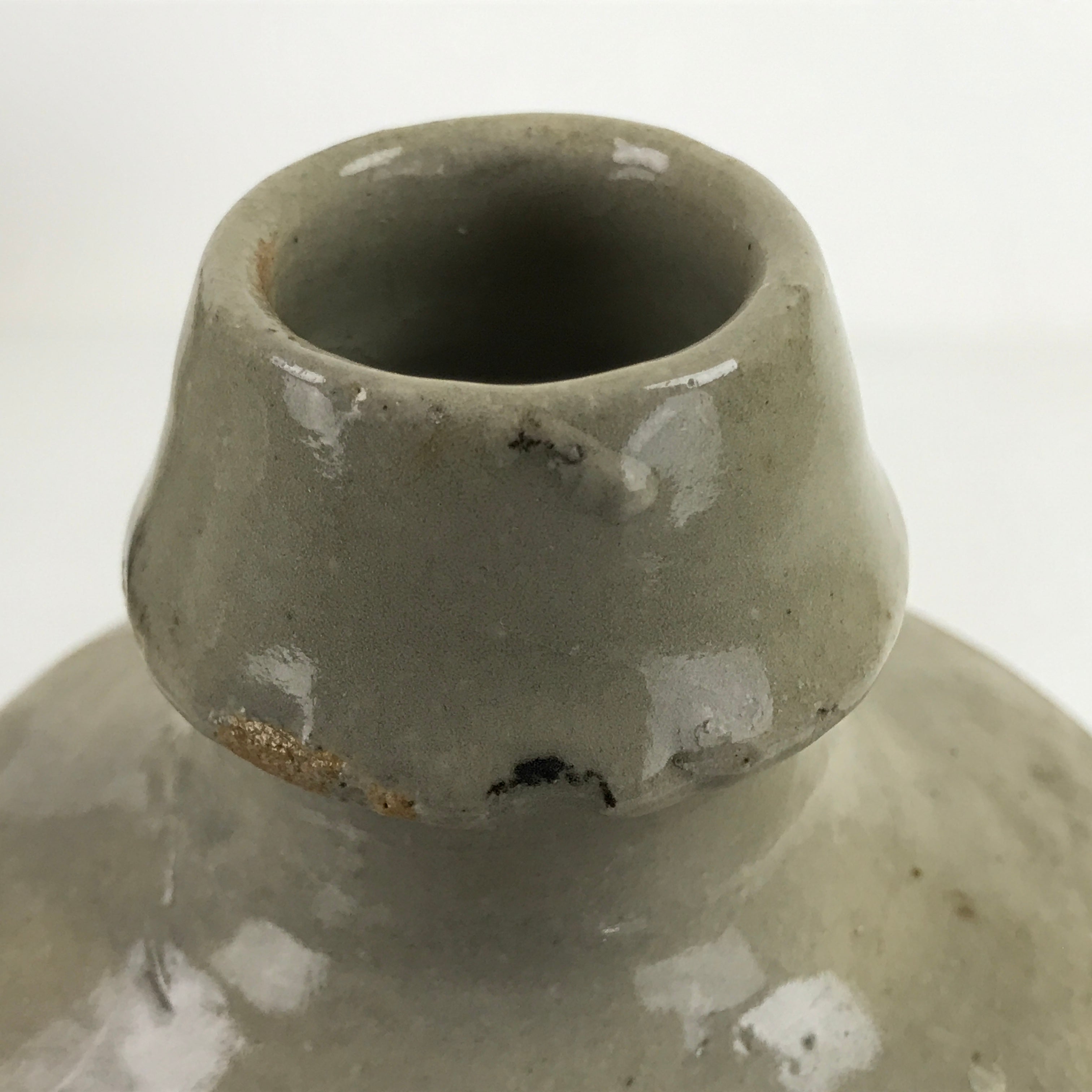 Antique C1900 Japanese Ceramic Sake Bottle Kayoi-Tokkuri Black Kanji Gray TS759