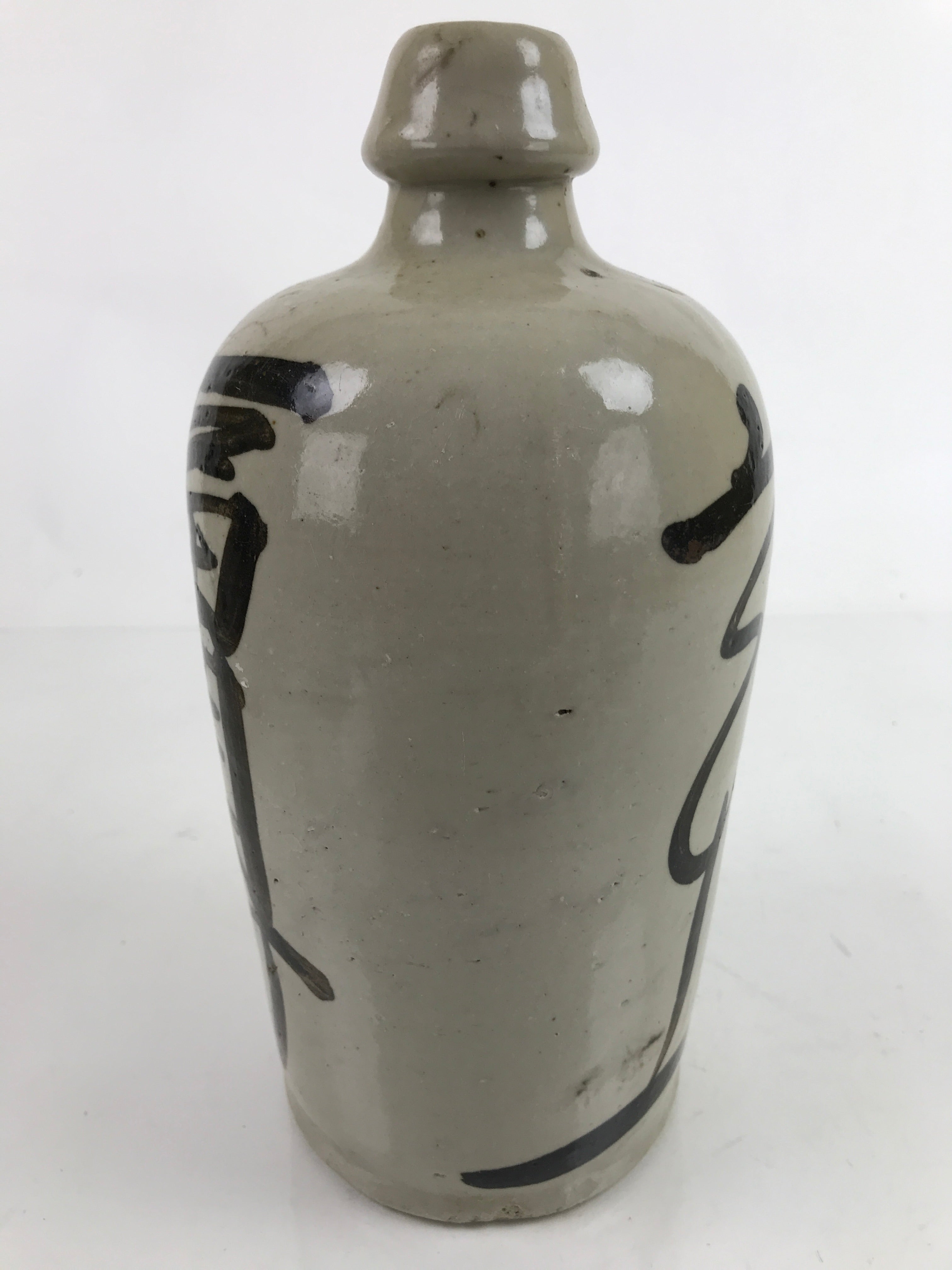 Antique C1900 Japanese Ceramic Sake Bottle Kayoi-Tokkuri Black Kanji Gray TS761