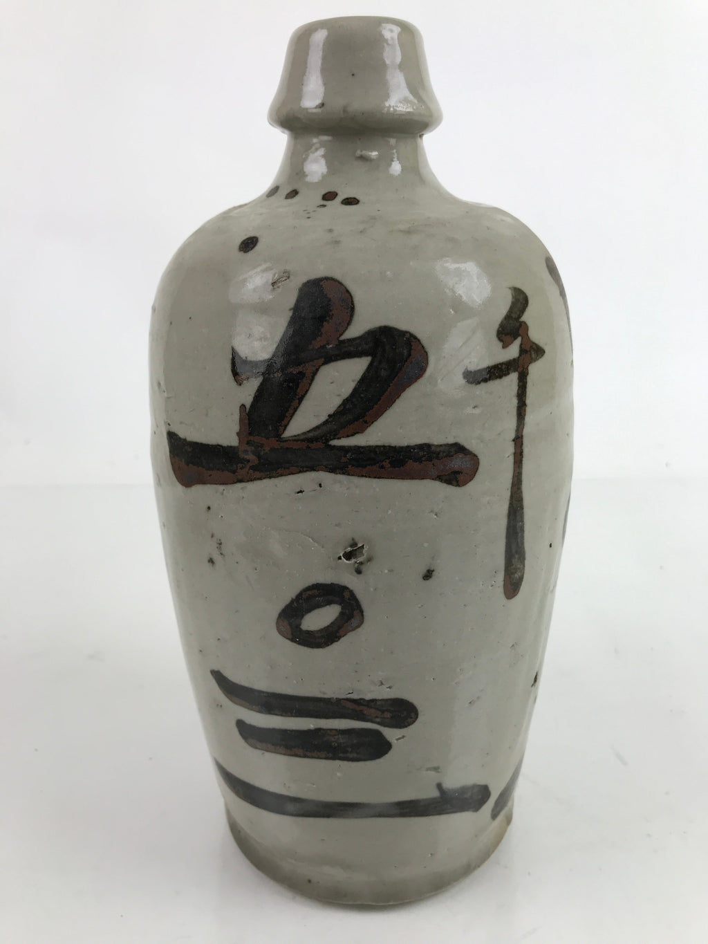 Antique C1900 Japanese Ceramic Sake Bottle Kayoi-Tokkuri Black Kanji Gray TS762