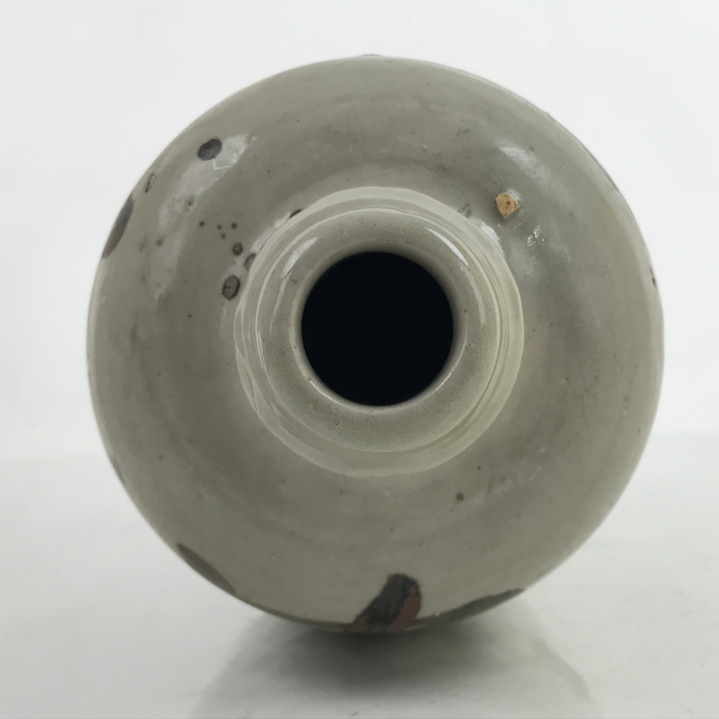 Antique C1900 Japanese Ceramic Sake Bottle Kayoi-Tokkuri Black Kanji Gray TS762