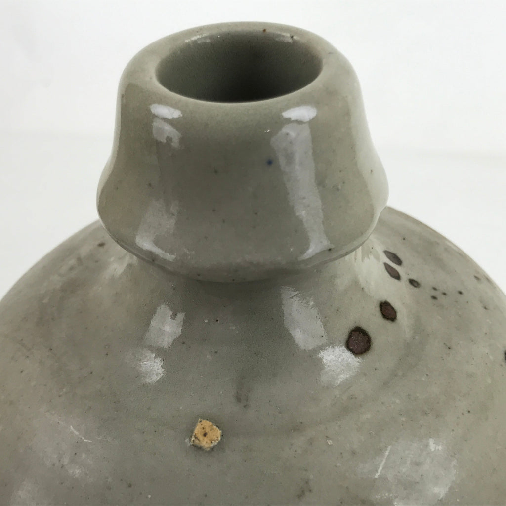 Antique C1900 Japanese Ceramic Sake Bottle Kayoi-Tokkuri Black Kanji Gray TS762