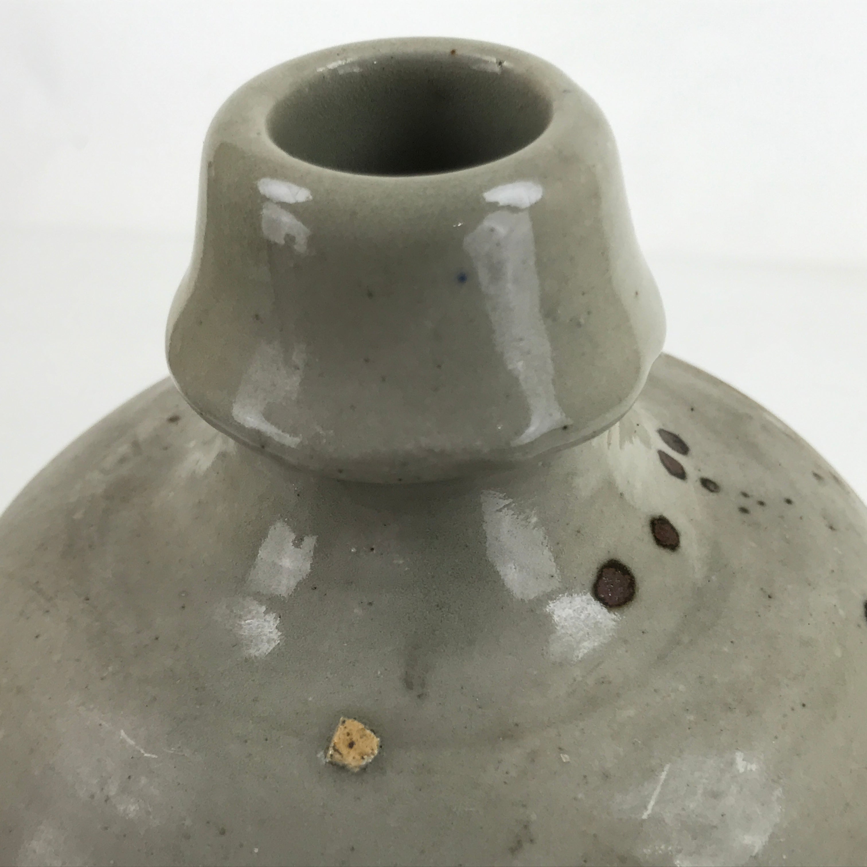Antique C1900 Japanese Ceramic Sake Bottle Kayoi-Tokkuri Black Kanji Gray TS762