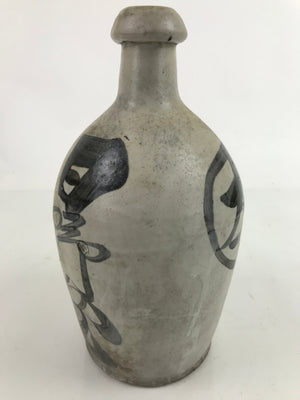 Antique C1900 Japanese Ceramic Sake Bottle Kayoi-Tokkuri Black Kanji Gray TS763