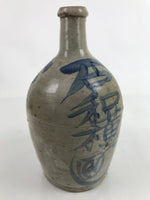 Antique C1900 Japanese Ceramic Sake Bottle Kayoi-Tokkuri Blue Kanji Gray TS766