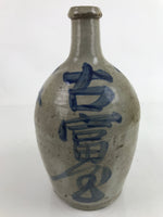 Antique C1900 Japanese Ceramic Sake Bottle Kayoi-Tokkuri Blue Kanji Gray TS766