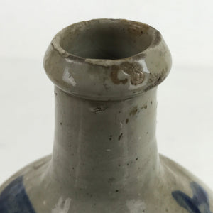 Antique C1900 Japanese Ceramic Sake Bottle Kayoi-Tokkuri Blue Kanji Gray TS766