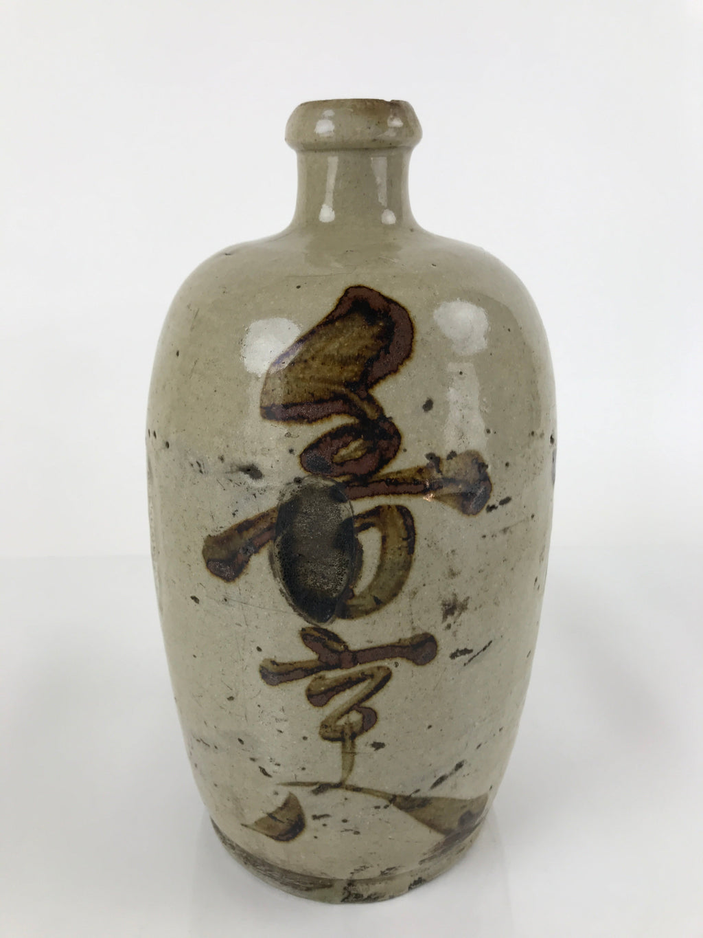 Antique C1900 Japanese Ceramic Sake Bottle Kayoi-Tokkuri Gray Black Kanji TS633