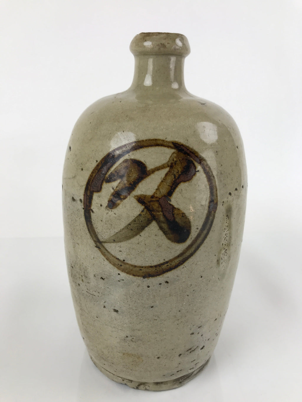 Antique C1900 Japanese Ceramic Sake Bottle Kayoi-Tokkuri Gray Black Kanji TS633