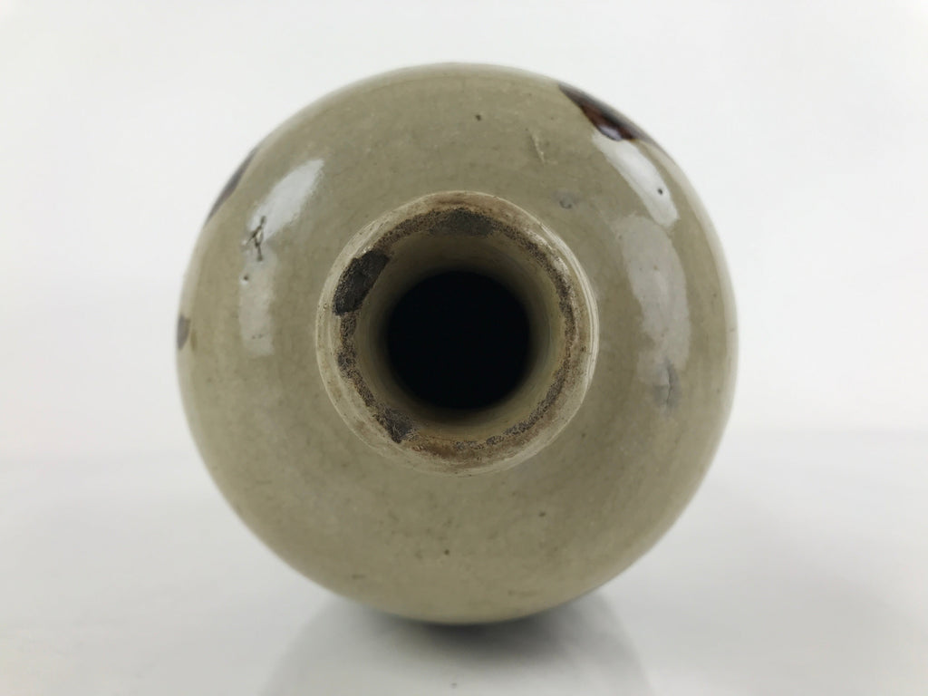 Antique C1900 Japanese Ceramic Sake Bottle Kayoi-Tokkuri Gray Black Kanji TS633
