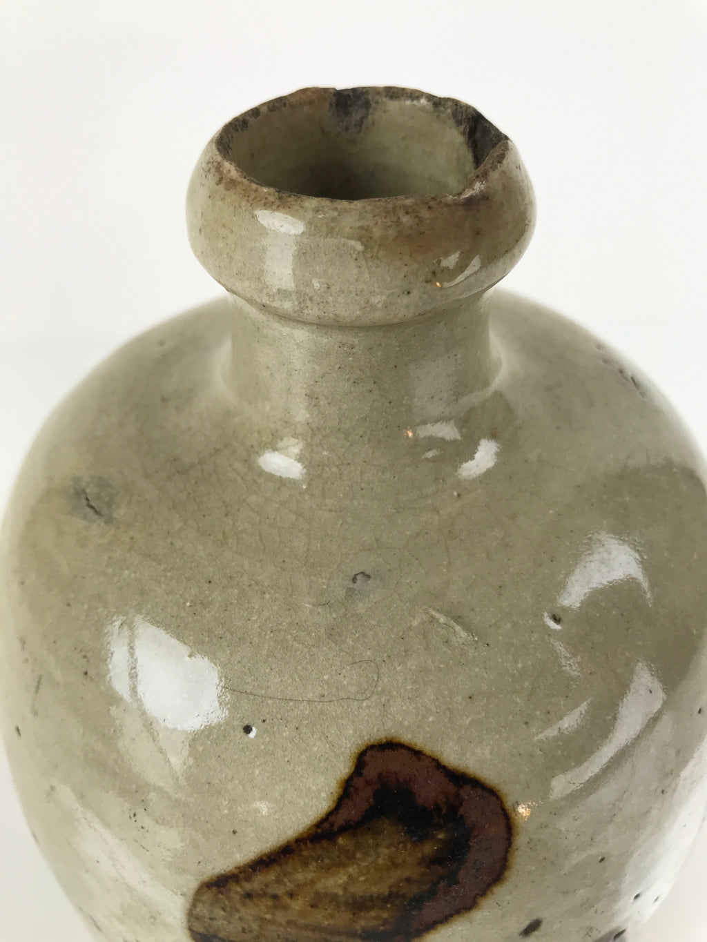 Antique C1900 Japanese Ceramic Sake Bottle Kayoi-Tokkuri Gray Black Kanji TS633