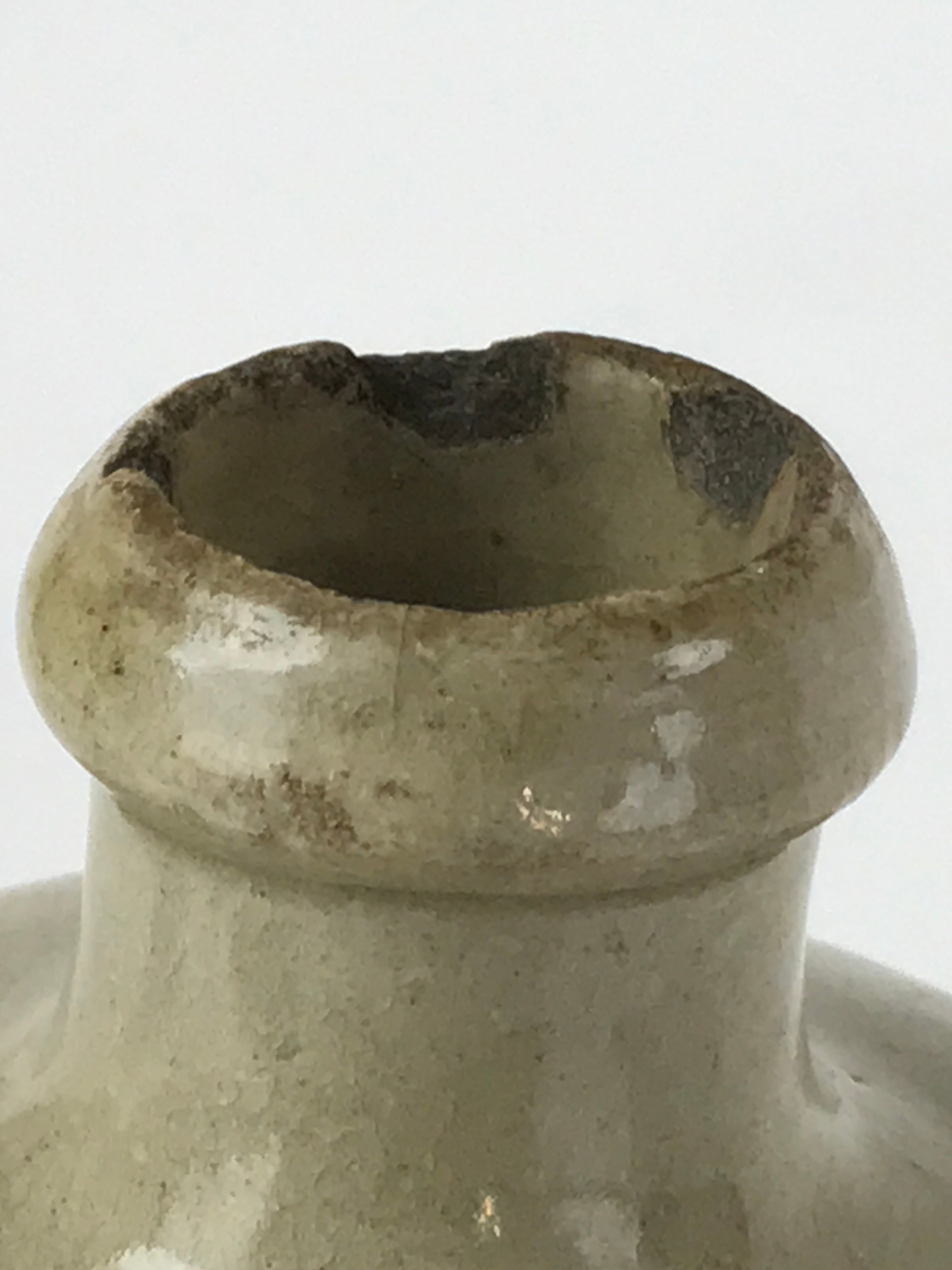 Antique C1900 Japanese Ceramic Sake Bottle Kayoi-Tokkuri Gray Black Kanji TS633