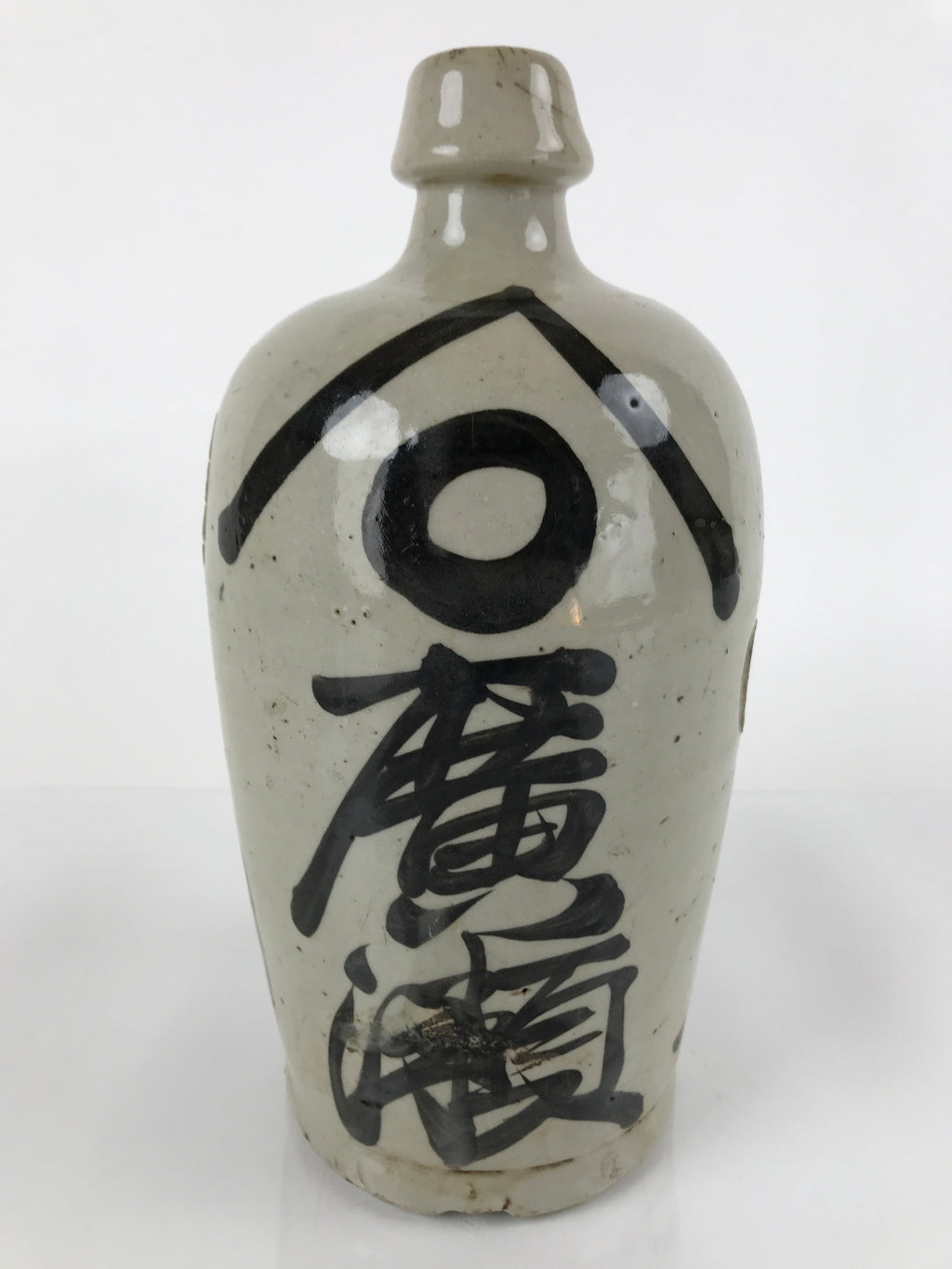 Antique C1900 Japanese Ceramic Sake Bottle Kayoi-Tokkuri Gray Black Kanji TS634