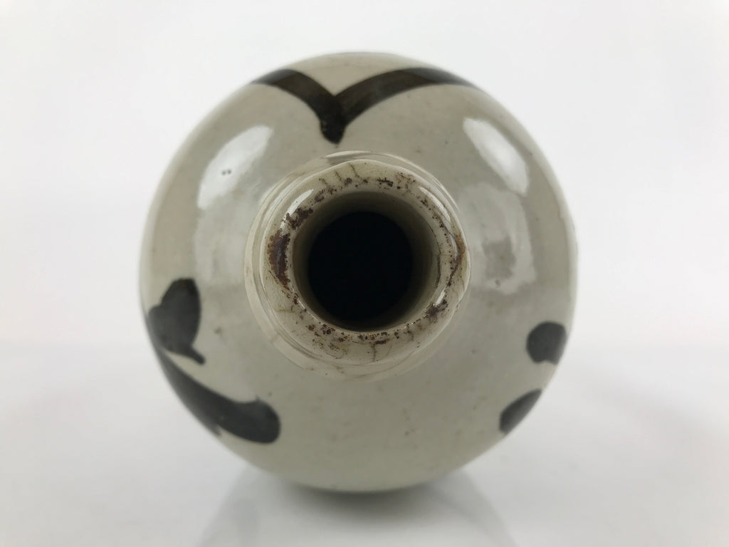 Antique C1900 Japanese Ceramic Sake Bottle Kayoi-Tokkuri Gray Black Kanji TS634