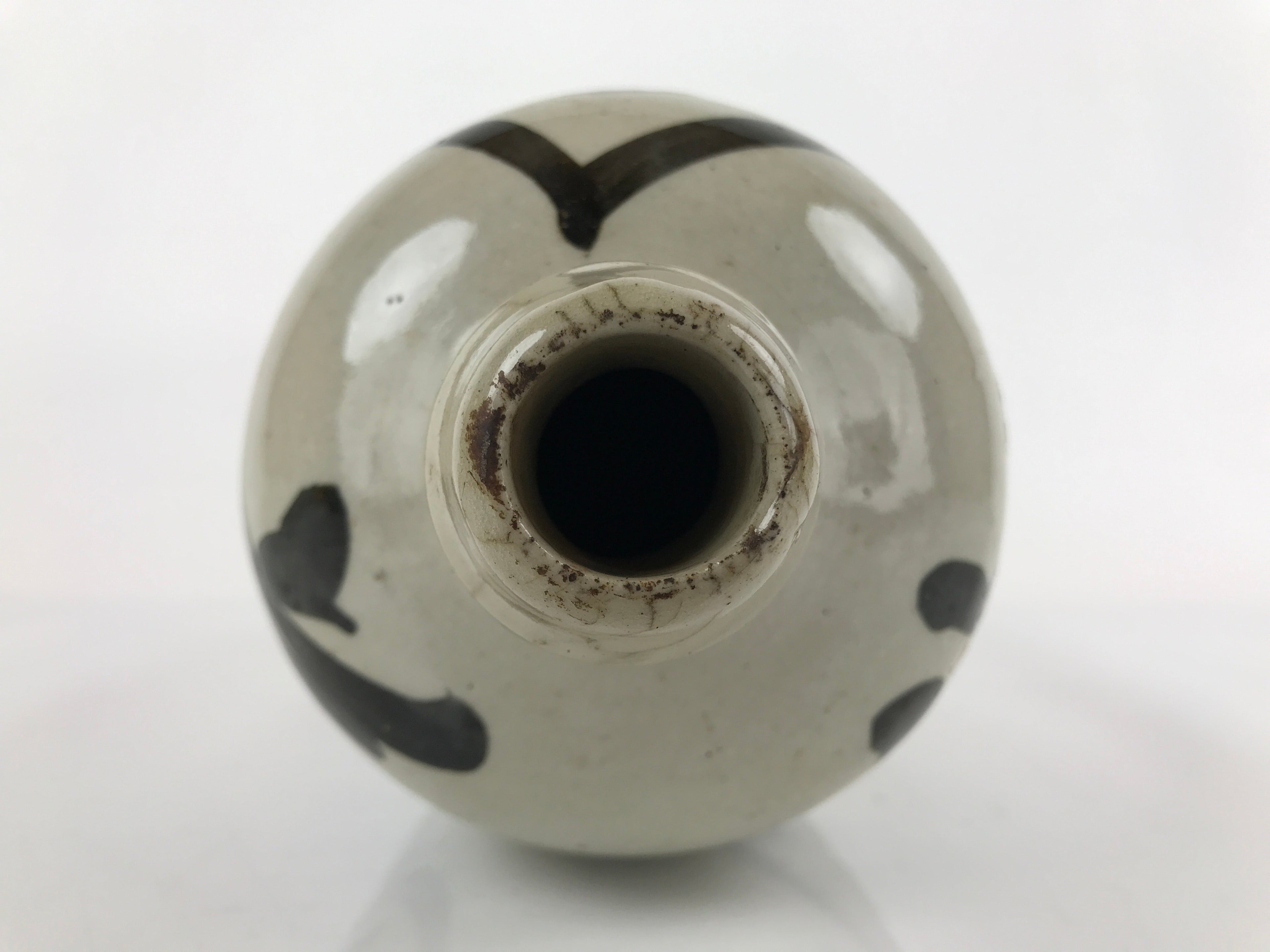 Antique C1900 Japanese Ceramic Sake Bottle Kayoi-Tokkuri Gray Black Kanji TS634
