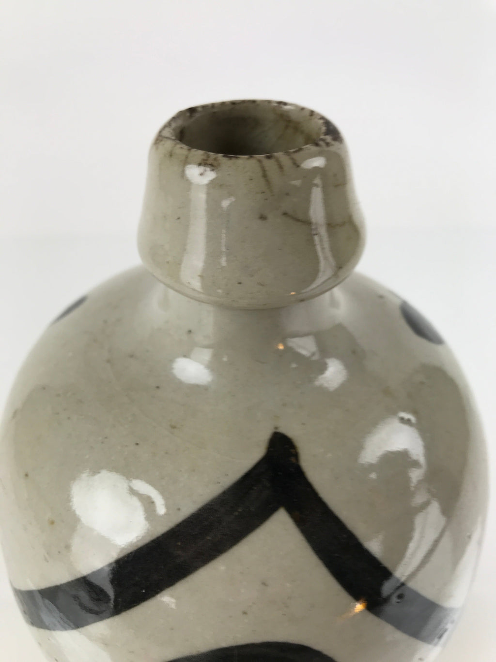 Antique C1900 Japanese Ceramic Sake Bottle Kayoi-Tokkuri Gray Black Kanji TS634