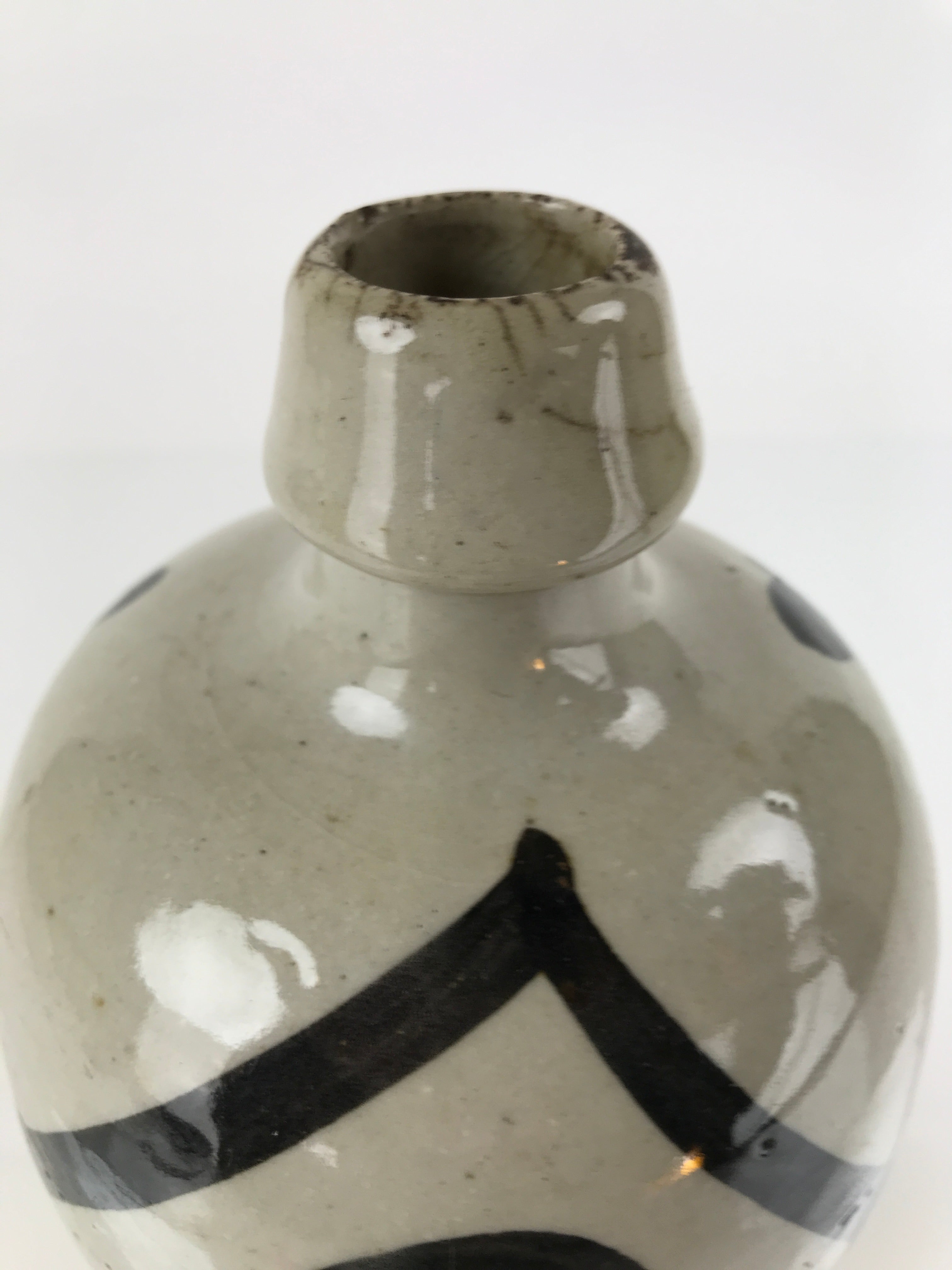 Antique C1900 Japanese Ceramic Sake Bottle Kayoi-Tokkuri Gray Black Kanji TS634