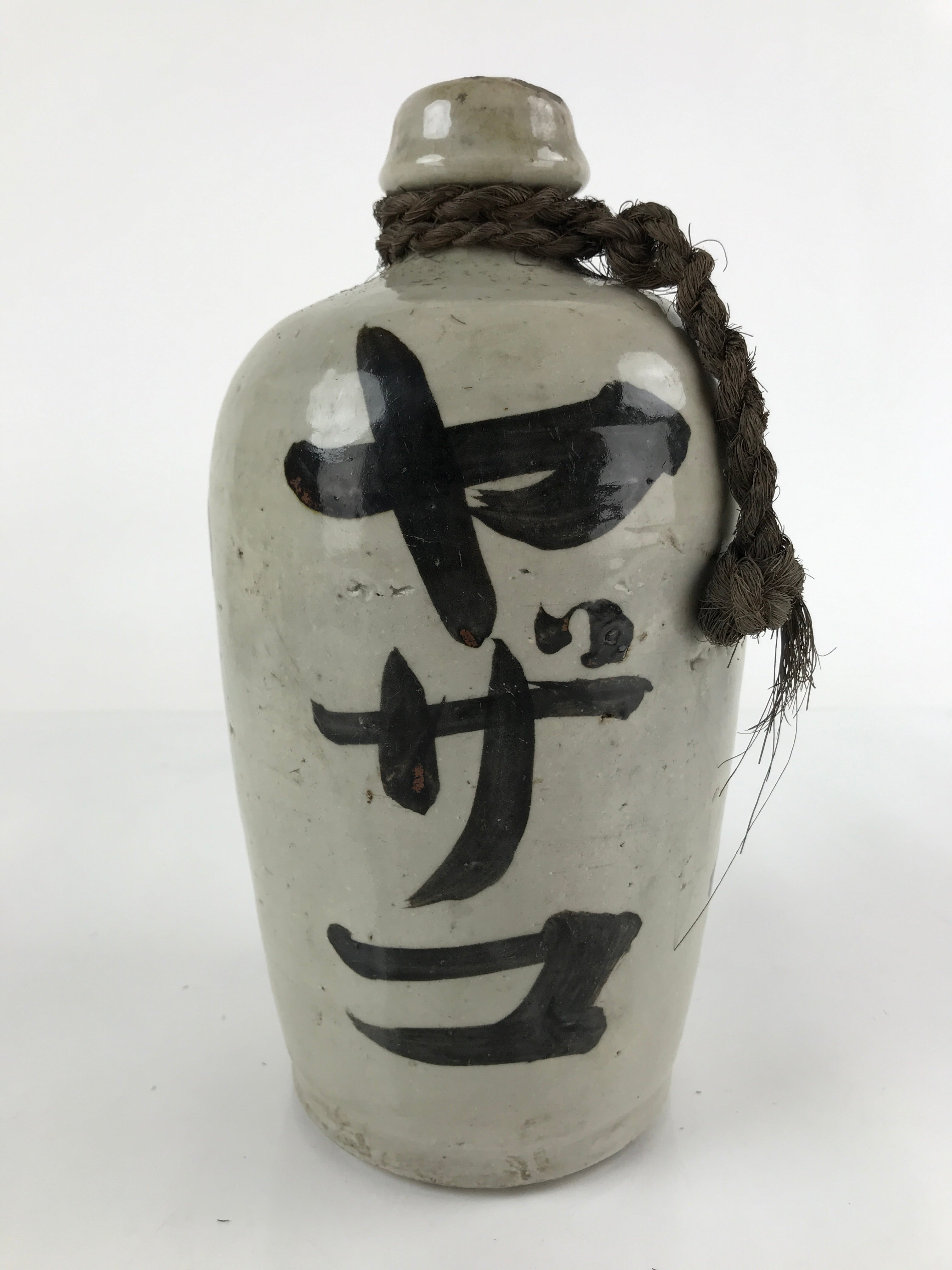Antique C1900 Japanese Ceramic Sake Bottle Kayoi-Tokkuri Large Black Kanji TS648