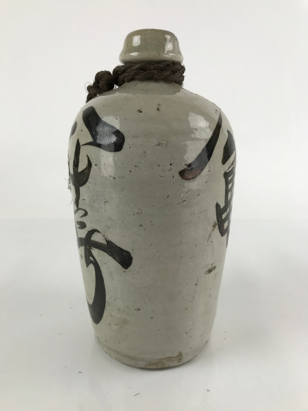 Antique C1900 Japanese Ceramic Sake Bottle Kayoi-Tokkuri Large Black Kanji TS648