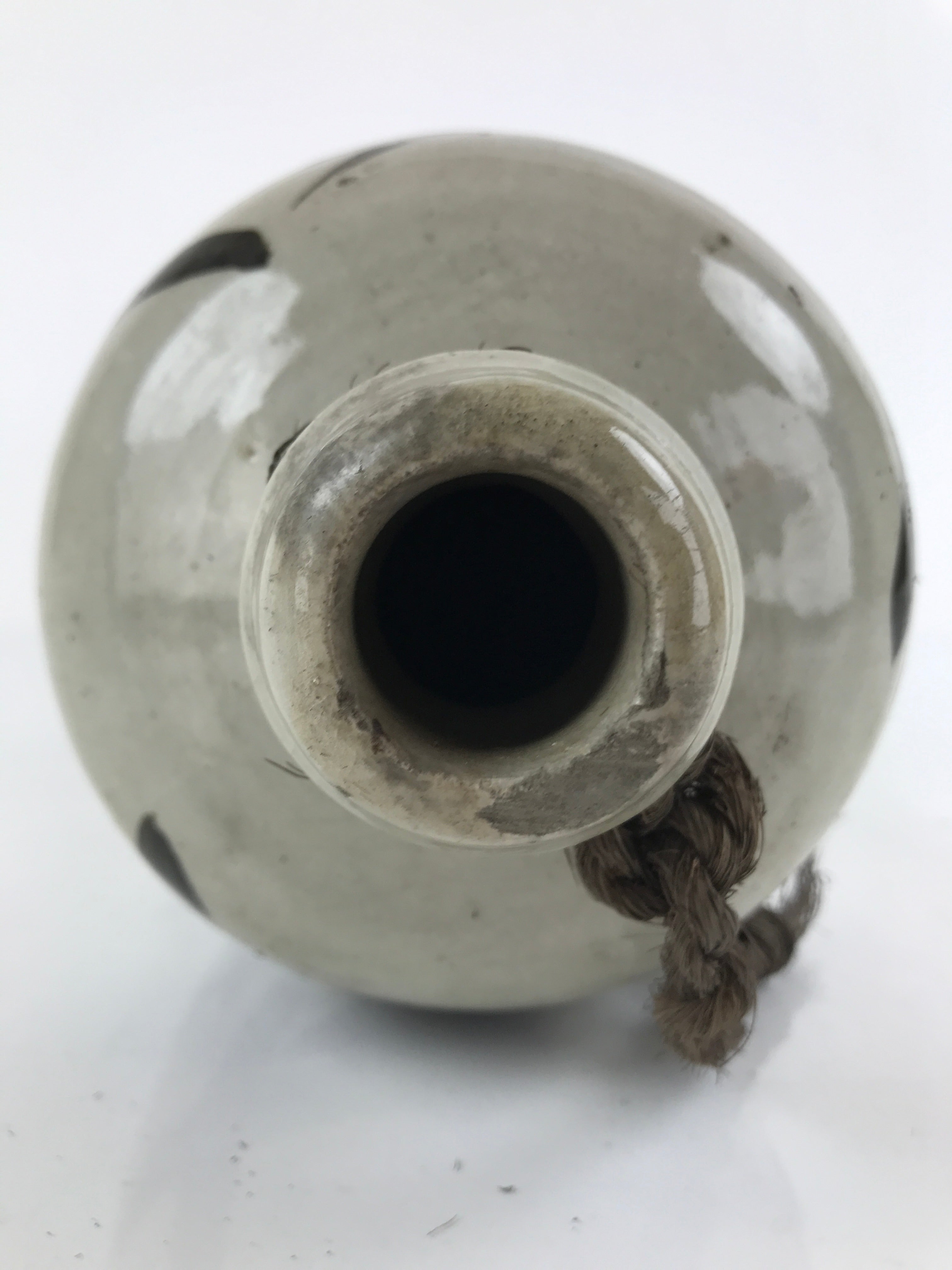 Antique C1900 Japanese Ceramic Sake Bottle Kayoi-Tokkuri Large Black Kanji TS648