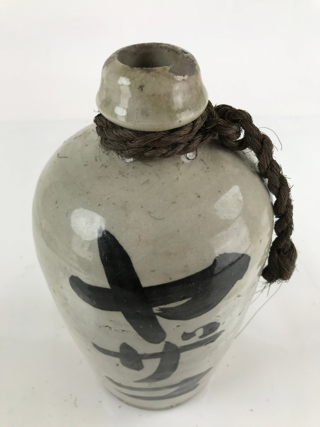 Antique C1900 Japanese Ceramic Sake Bottle Kayoi-Tokkuri Large Black Kanji TS648