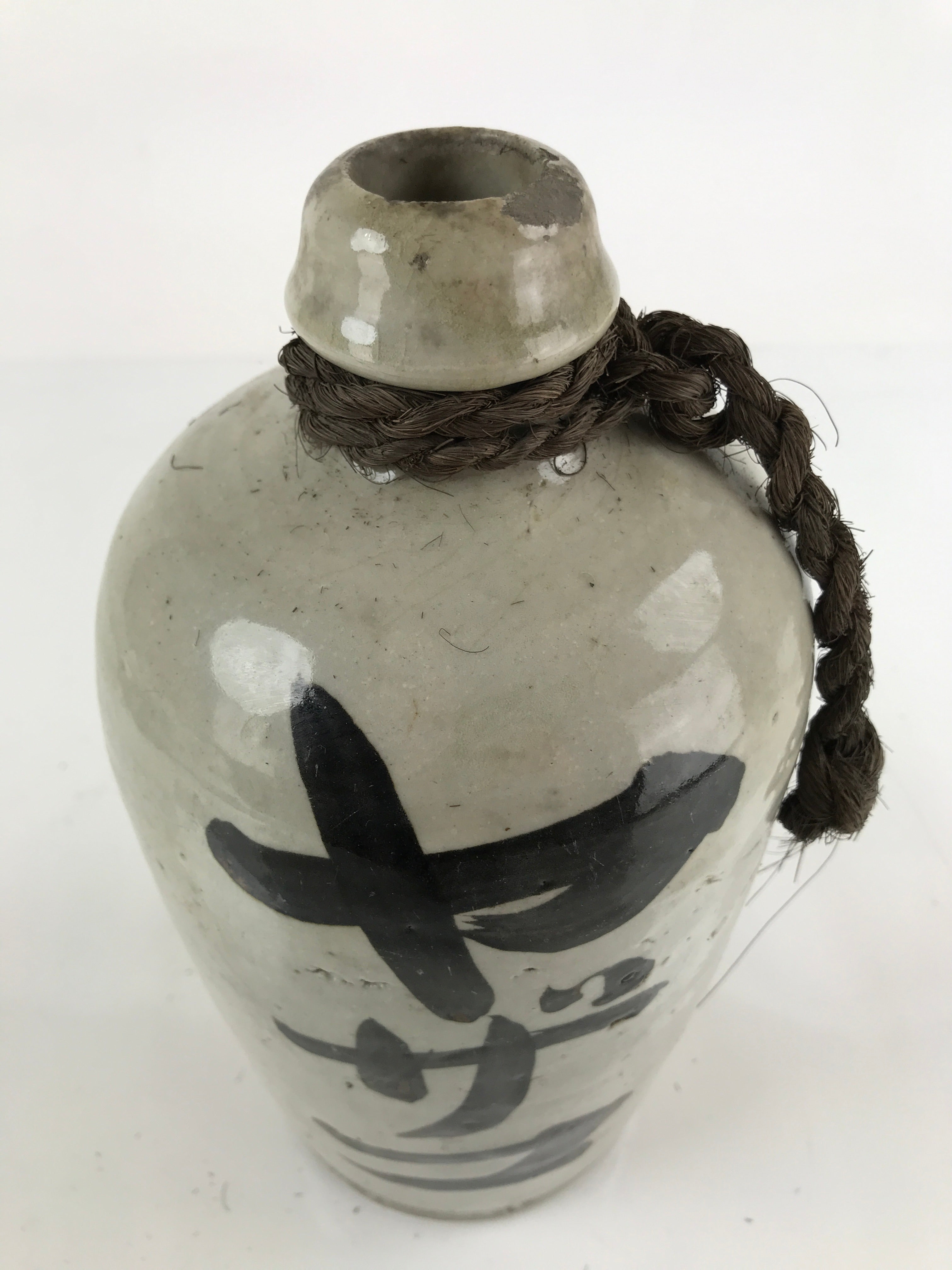 Antique C1900 Japanese Ceramic Sake Bottle Kayoi-Tokkuri Large Black Kanji TS648