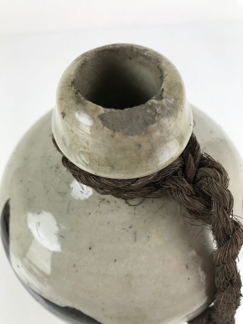 Antique C1900 Japanese Ceramic Sake Bottle Kayoi-Tokkuri Large Black Kanji TS648