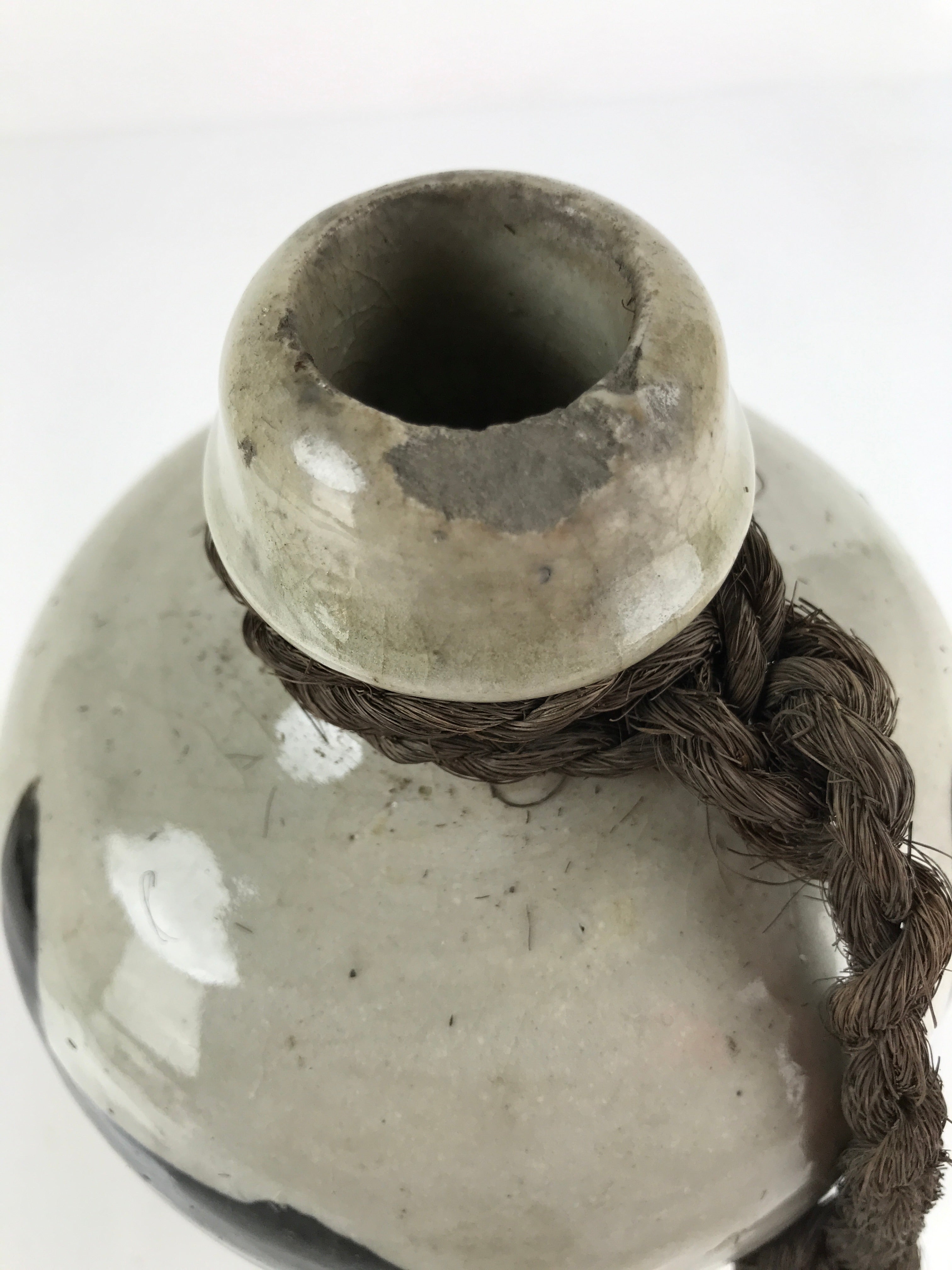 Antique C1900 Japanese Ceramic Sake Bottle Kayoi-Tokkuri Large Black Kanji TS648
