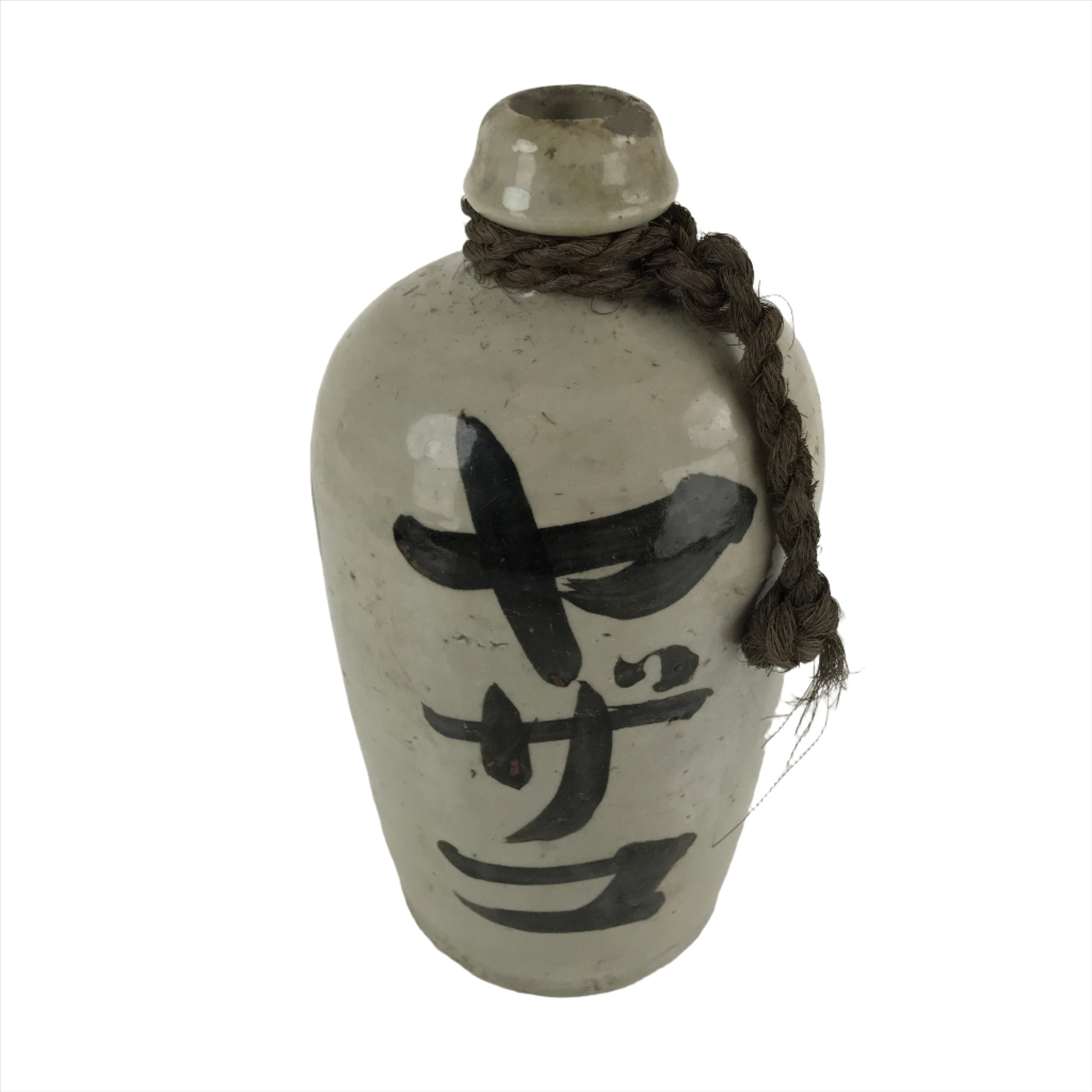 Antique C1900 Japanese Ceramic Sake Bottle Kayoi-Tokkuri Large Black Kanji TS648