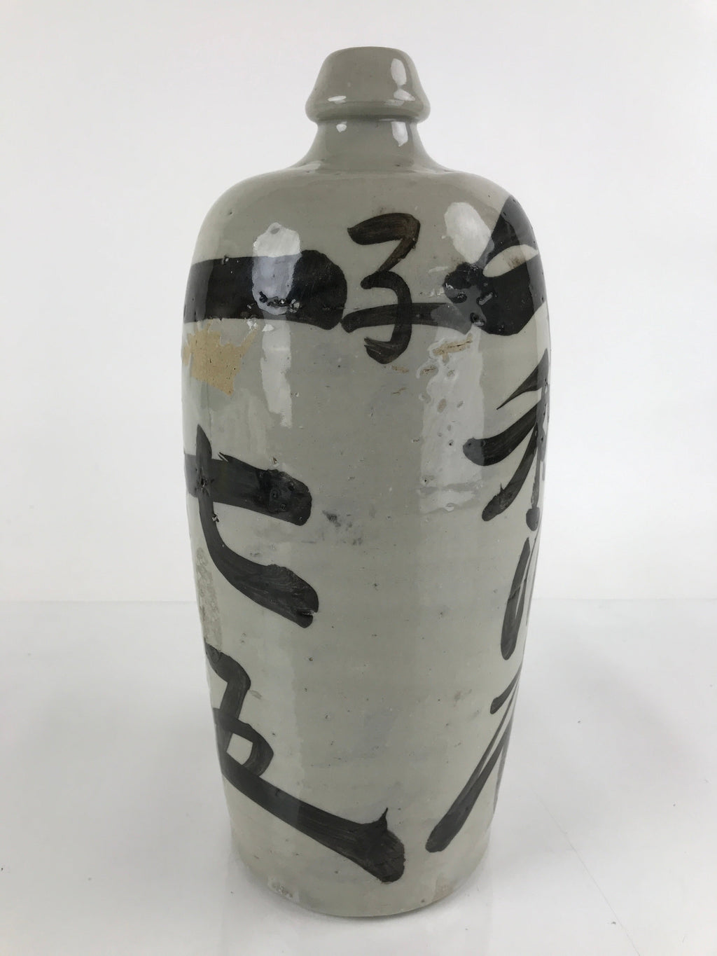 Antique C1900 Japanese Ceramic Sake Bottle Kayoi-Tokkuri Large Black Kanji TS649
