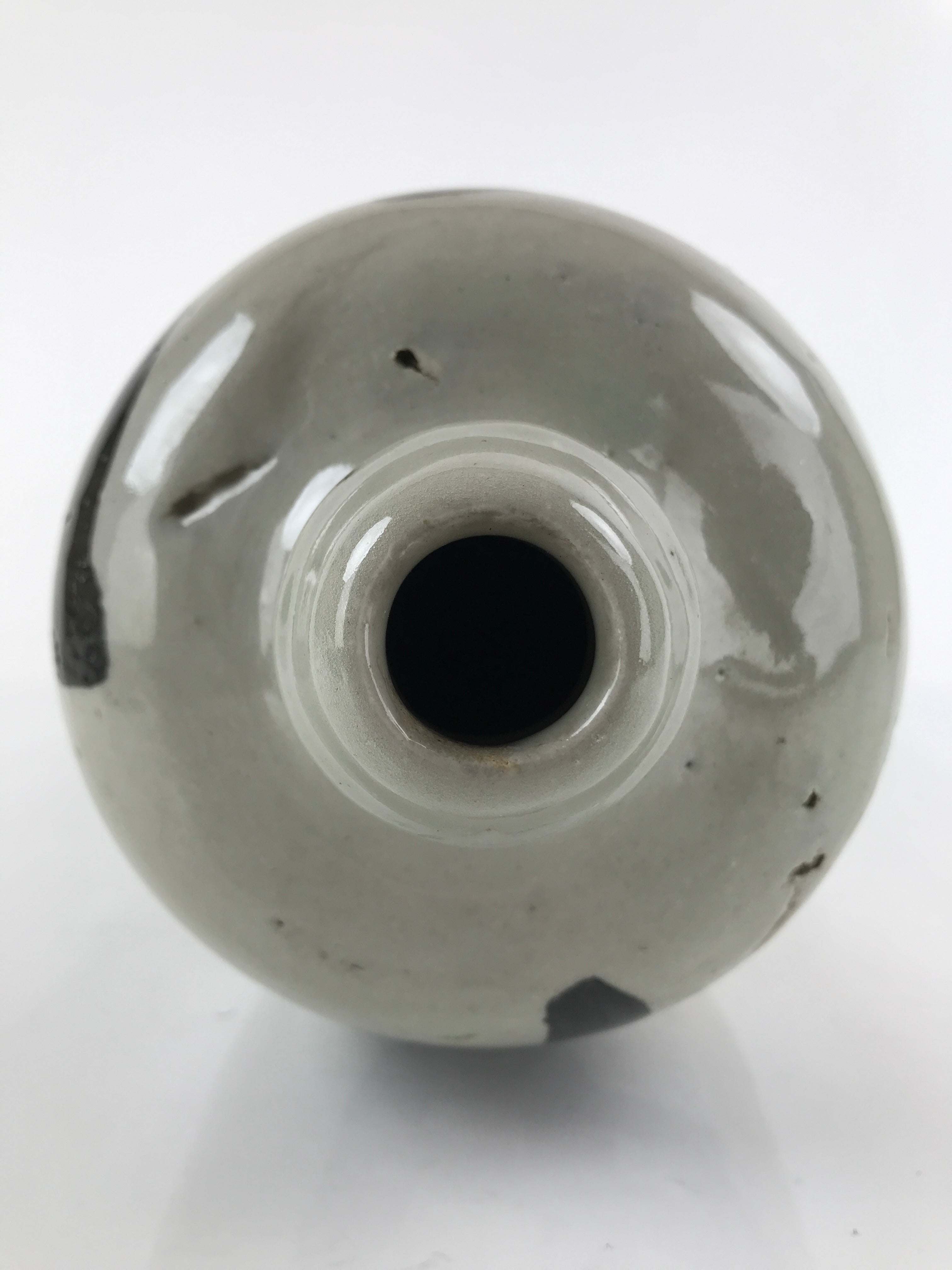 Antique C1900 Japanese Ceramic Sake Bottle Kayoi-Tokkuri Large Black Kanji TS649
