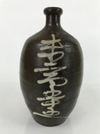 Antique C1900 Japanese Ceramic Sake Bottle Kayoi-Tokkuri White Kanji Brown TS674