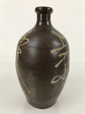 Antique C1900 Japanese Ceramic Sake Bottle Kayoi-Tokkuri White Kanji Brown TS676