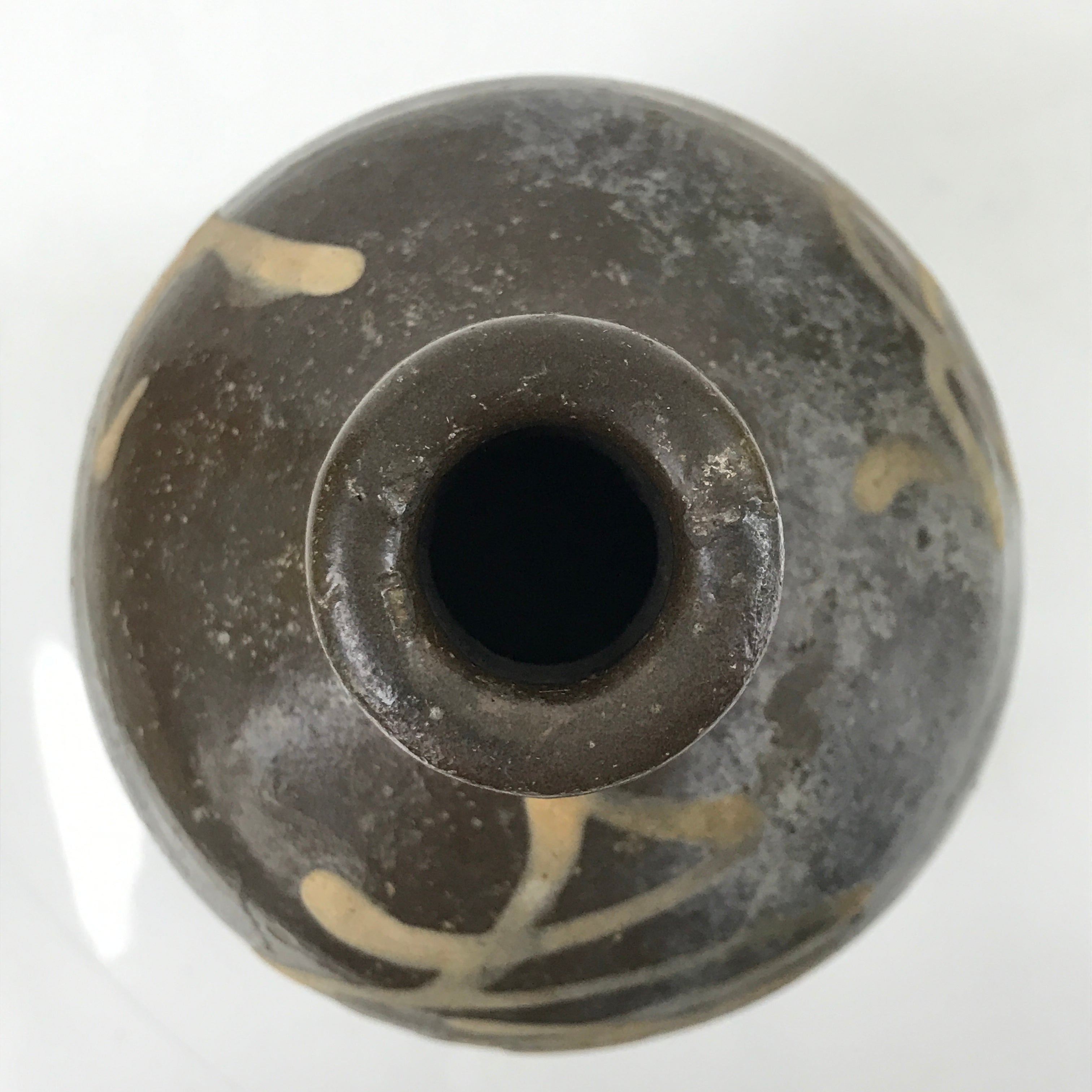 Antique C1900 Japanese Ceramic Sake Bottle Kayoi-Tokkuri White Kanji Brown TS677