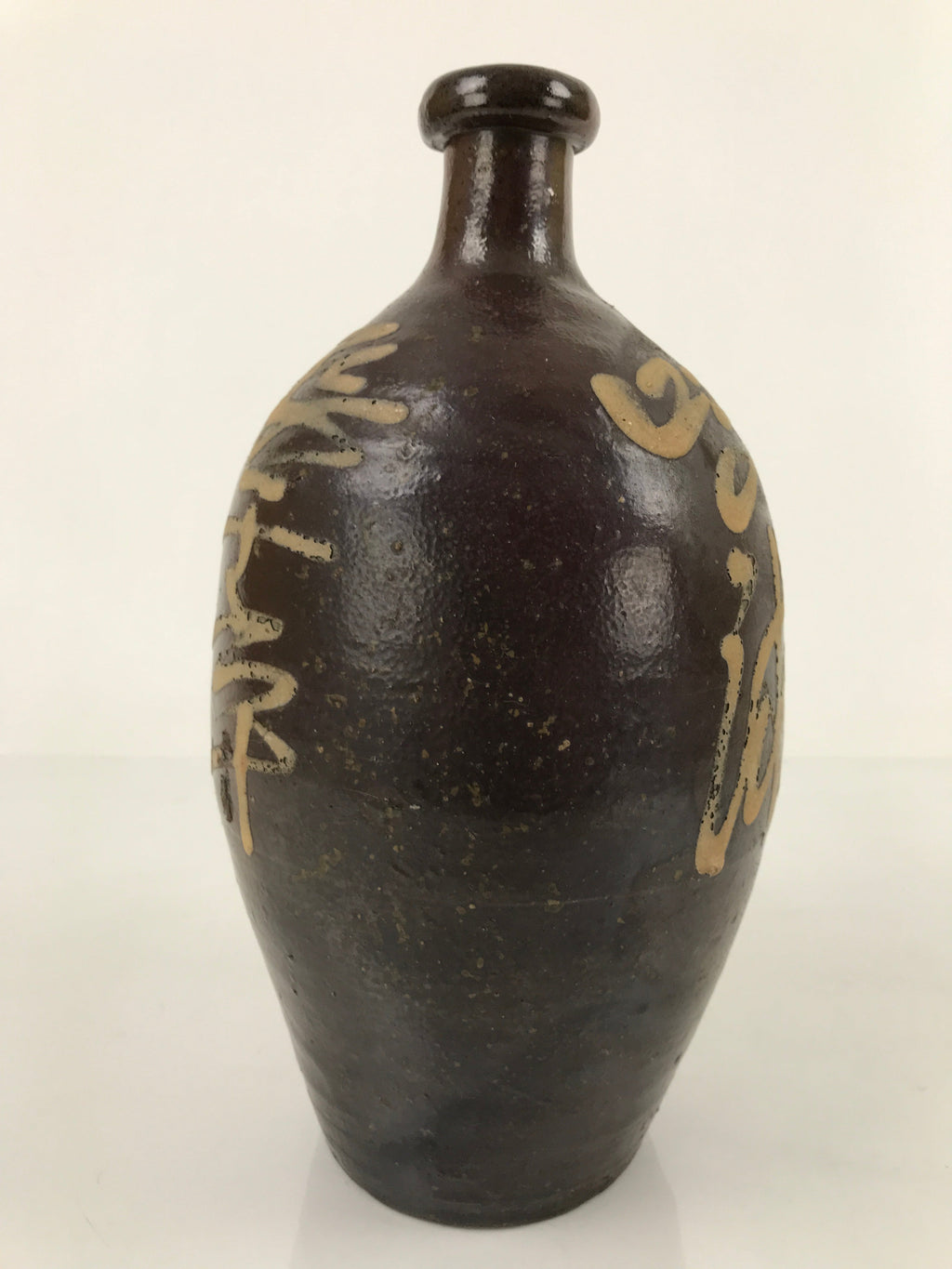 Antique C1900 Japanese Ceramic Sake Bottle Kayoi-Tokkuri White Kanji Brown TS679