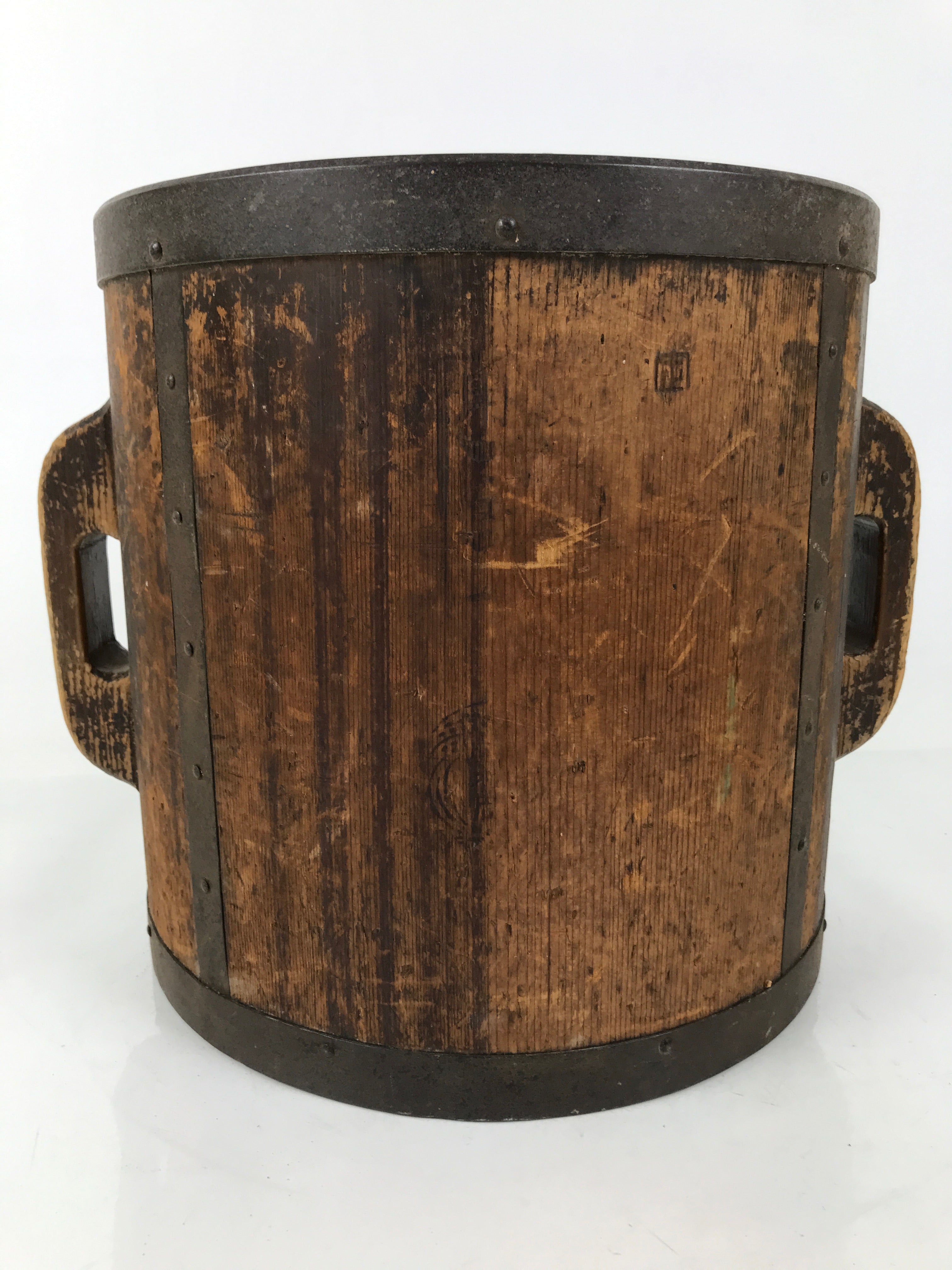Antique C1900 Japanese Handmade Wood Masu Ittomasu Rice Bucket Dark Brown BK47