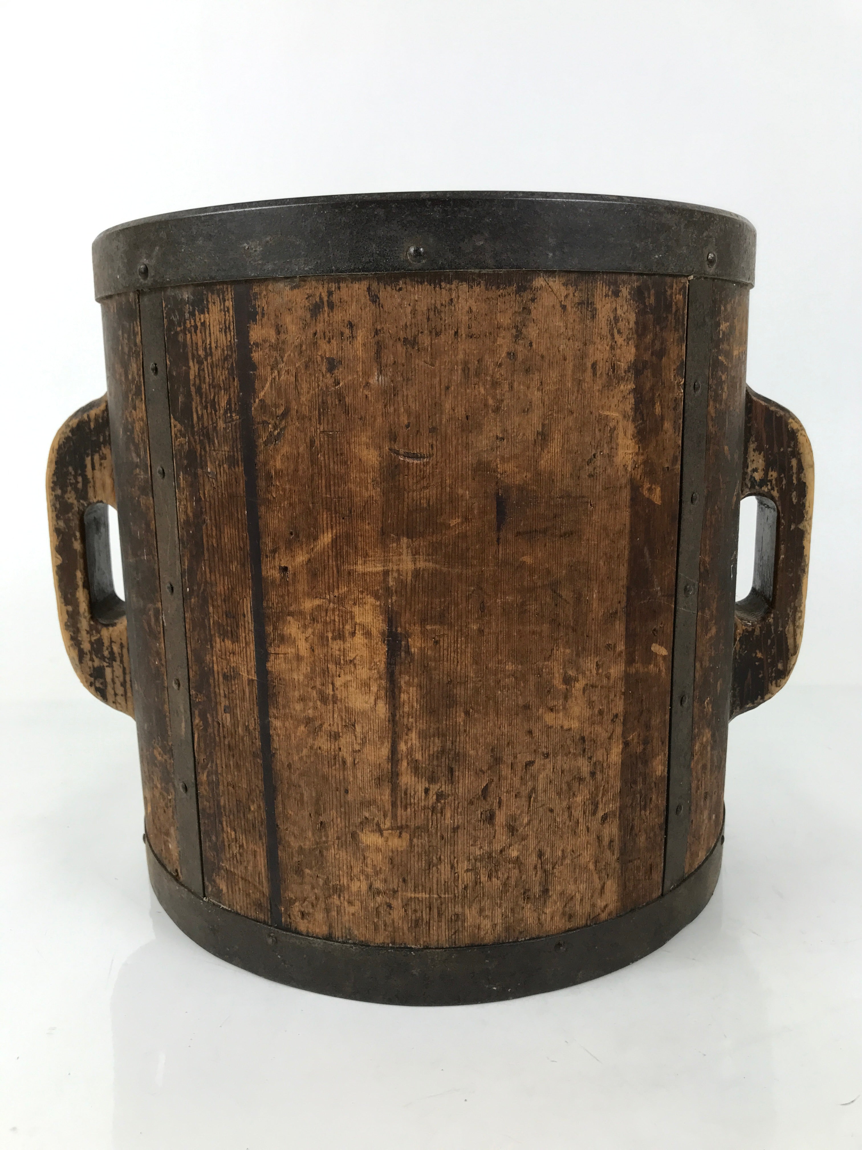 Antique C1900 Japanese Handmade Wood Masu Ittomasu Rice Bucket Dark Brown BK47