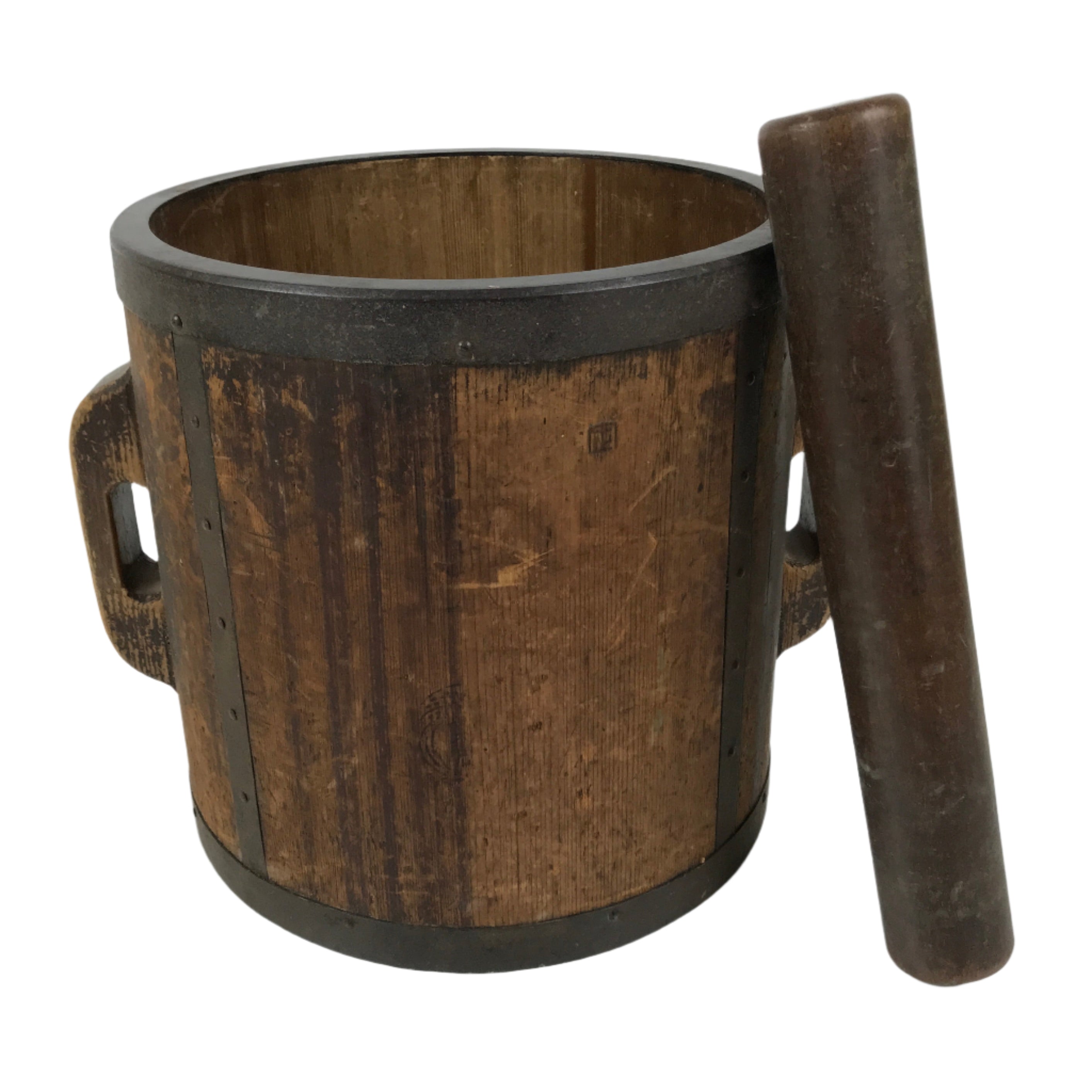 Antique C1900 Japanese Handmade Wood Masu Ittomasu Rice Bucket Dark Brown BK47